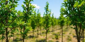 Vibrant green saplings growing tall in an Ontario landscape.