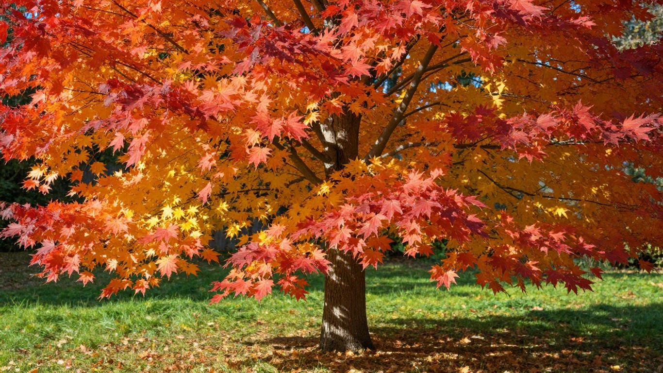 Vibrant sugar maple tree in autumn foliage.