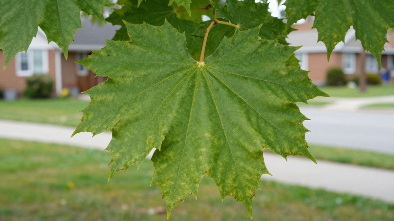 Invasive tree leaves and bark in a yard.